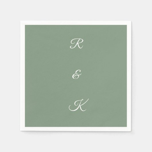 Sage Green Monogram Letters White Elegant Wedding Serviette (Vorderseite)