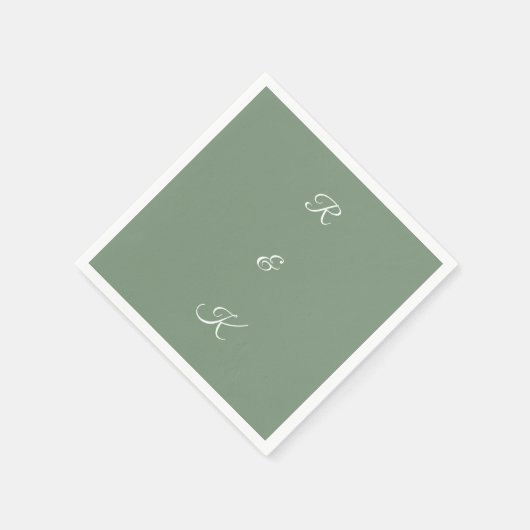 Sage Green Monogram Letters White Elegant Wedding Serviette (Ecke)
