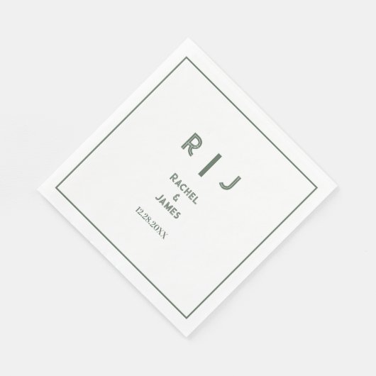 Sage Green Monogram Minimal Elegant Trendy Wedding Serviette (Ecke)