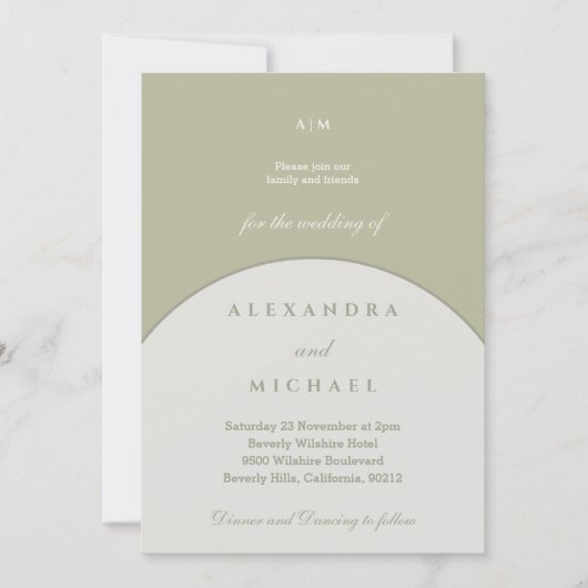 Sage Green Monogram Minimalistisch Japandi Wedding Einladung (Vorderseite)