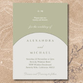 Sage Green Monogram Minimalistisch Japandi Wedding Einladung