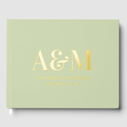 SAGE GREEN MONOGRAM MINIMALISTISCH WEDING GÄSTEBUCH (Vorderseite)