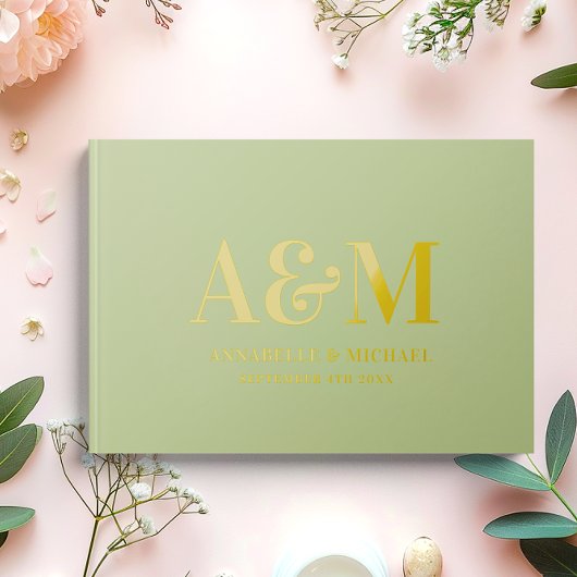 SAGE GREEN MONOGRAM MINIMALISTISCH WEDING GÄSTEBUCH