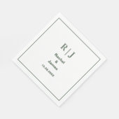Sage Green Monogram Modern Minimal Elegante Hochze Serviette (Ecke)
