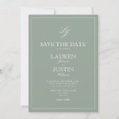Sage Green Monogram Modern Script Save the Date Einladung (Vorderseite)