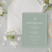 Sage Green Monogram Modern Script Save the Date Einladung