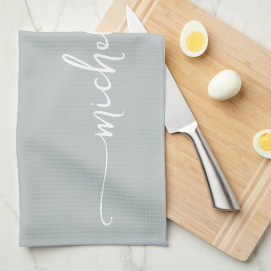 Sage Green Monogram Name Calligraphy Geschirrtuch (Viertel Falte)