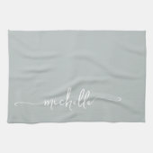 Sage Green Monogram Name Calligraphy Geschirrtuch (Horizontal)