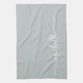Sage Green Monogram Name Calligraphy Geschirrtuch (Vertikal)