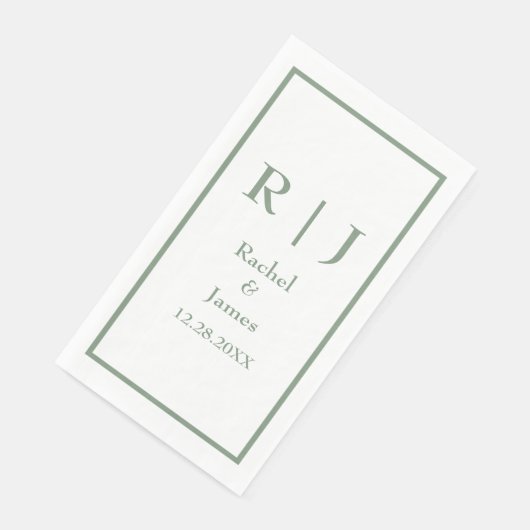 Sage Green Monogram Name Elegant Minimal Wedding Serviette (Ecke)