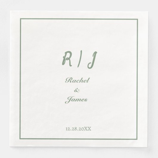 Sage Green Monogram Name Elegant Script Wedding Serviette (Vorderseite)