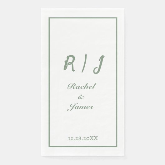 Sage Green Monogram Name Elegant Script Wedding Serviette (Vorderseite)