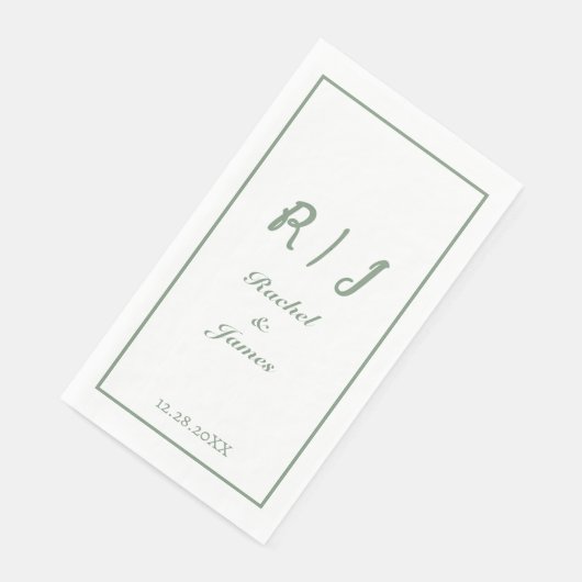 Sage Green Monogram Name Elegant Script Wedding Serviette (Ecke)