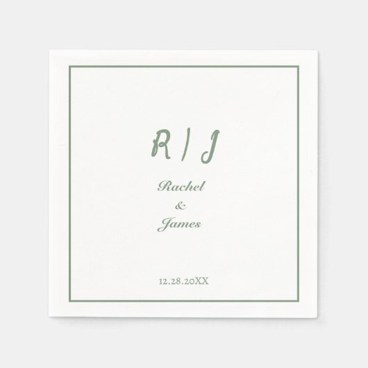 Sage Green Monogram Name Elegant Script Wedding Serviette (Vorderseite)