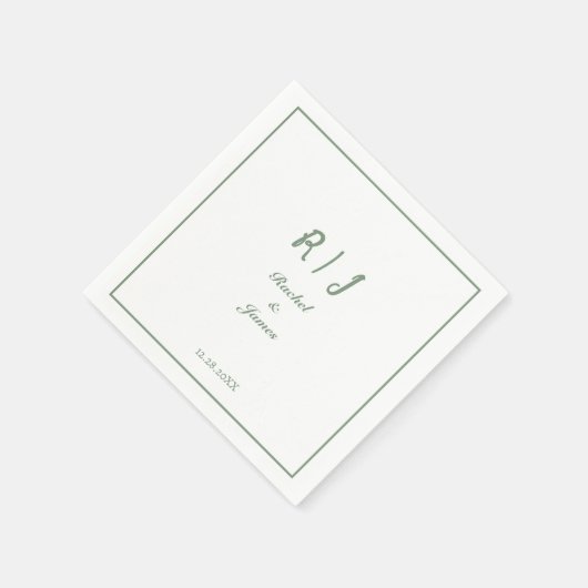 Sage Green Monogram Name Elegant Script Wedding Serviette (Ecke)