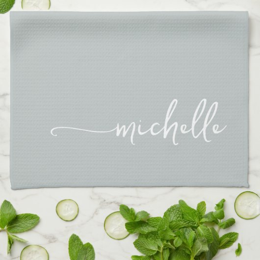 Sage Green Monogram Name Gold Calligraphy Script Geschirrtuch (Gefaltet)