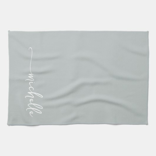 Sage Green Monogram Name Gold Calligraphy Script Geschirrtuch (Horizontal)