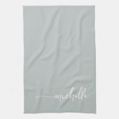 Sage Green Monogram Name Gold Calligraphy Script Geschirrtuch (Vertikal)