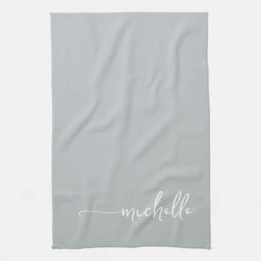 Sage Green Monogram Name Gold Calligraphy Script Geschirrtuch (Vertikal)