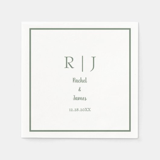 Sage Green Monogram Name Minimal Elegante Hochzeit Serviette (Vorderseite)