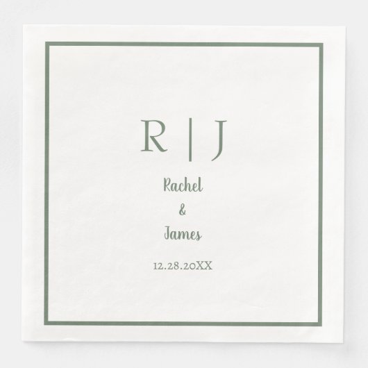 Sage Green Monogram Name Minimal Elegante Hochzeit Serviette (Vorderseite)