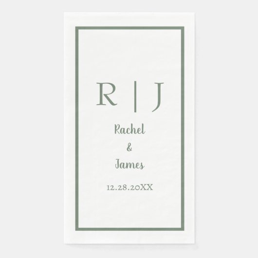 Sage Green Monogram Name Minimal Elegante Hochzeit Serviette (Vorderseite)