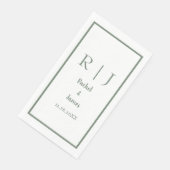 Sage Green Monogram Name Minimal Elegante Hochzeit Serviette (Ecke)