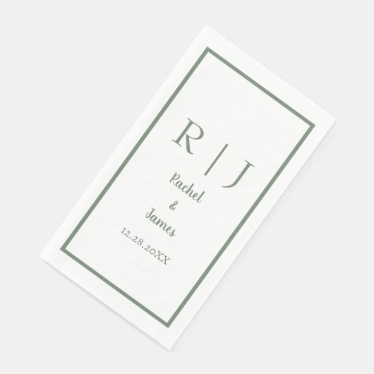 Sage Green Monogram Name Minimal Elegante Hochzeit Serviette (Ecke)