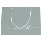 Sage Green Monogram Name Script Calligraphy Große Geschenktüte (Vorderseite)