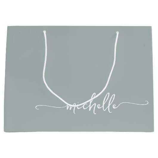 Sage Green Monogram Name Script Calligraphy Große Geschenktüte (Vorderseite)