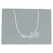 Sage Green Monogram Name Script Calligraphy Große Geschenktüte (Rückseite)