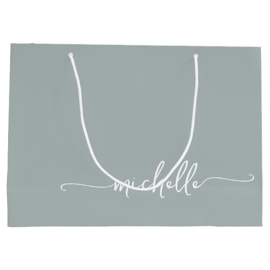 Sage Green Monogram Name Script Calligraphy Große Geschenktüte (Rückseite)