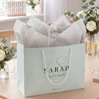 Sage Green Monogram Personalisiert Bridesmaid Große Geschenktüte