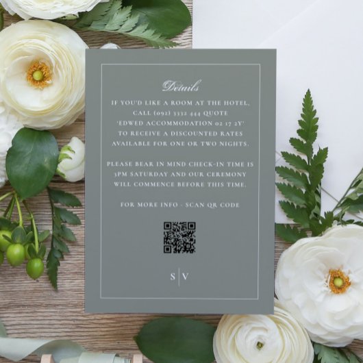 Sage Green Monogram QR CODE Elegante Wedding Begleitkarte