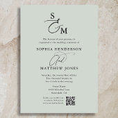 Sage Green Monogram QR Code Foto Hochzeit Einladung