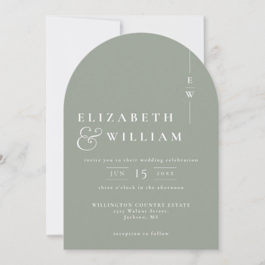 Sage Green Monogram QR Code Foto Wedding Arch Einladung (Vorderseite)