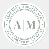 Sage Green Monogram Return Address Runder Aufkleber (Vorderseite)