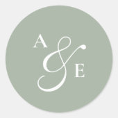 Sage Green Monogram Script Ampersand Hochzeit Runder Aufkleber (Vorderseite)