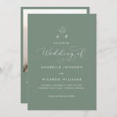 Sage Green Monogram Script Foto QR Code Wedding Einladung (Vorne/Hinten)