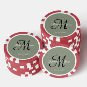Sage Green Monogram Script Name Wedding  Pokerchips (Stapel)