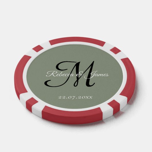 Sage Green Monogram Script Name Wedding  Pokerchips (Einzeln)