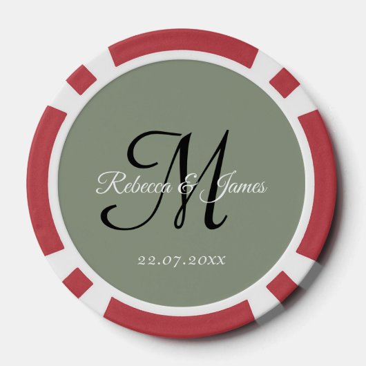 Sage Green Monogram Script Name Wedding  Pokerchips (Rückseite)