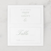 Sage Green Monogram Script Wedding Tischnummer Platzkarte (Außenseite Aufgefaltet)