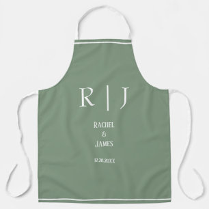 Sage Green Monogram Simple Elegante Moderne Hochze Schürze
