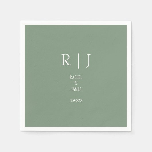 Sage Green Monogram Simple Elegante Moderne Hochze Serviette (Vorderseite)