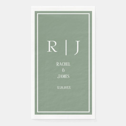 Sage Green Monogram Simple Elegante Moderne Hochze Serviette (Vorderseite)