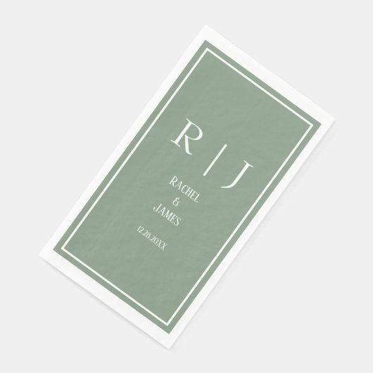 Sage Green Monogram Simple Elegante Moderne Hochze Serviette (Ecke)