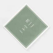 Sage Green Monogram Simple Elegante Moderne Hochze Serviette (Ecke)