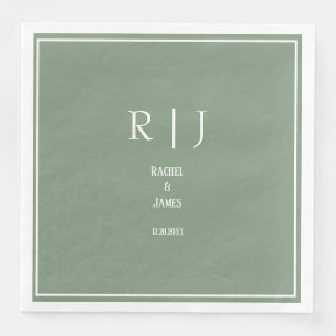 Sage Green Monogram Simple Elegante Moderne Hochze Serviette