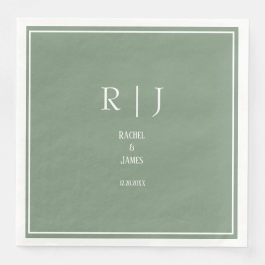 Sage Green Monogram Simple Elegante Moderne Hochze Serviette (Vorderseite)